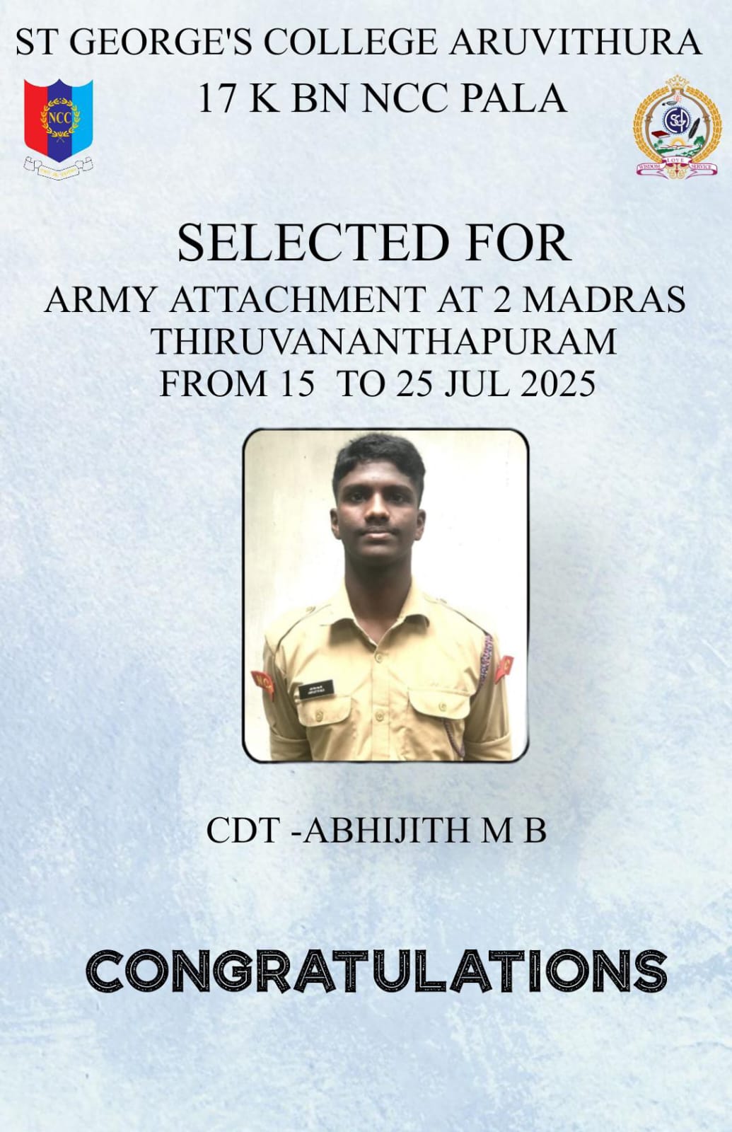 ARMY ATTACHMENT at 2 MADRAS Thiruvananthapuram
